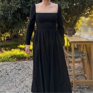 Reformation Elegant Black Square-Neck Long Sleeve Dress